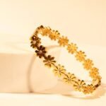 RaasRani Gold Floral Studded Bangle For Women 316L Stainless Steel With Cubic Zirconia Stones _ Ethnic Press-Lock Kada For Daily & Festive Wear